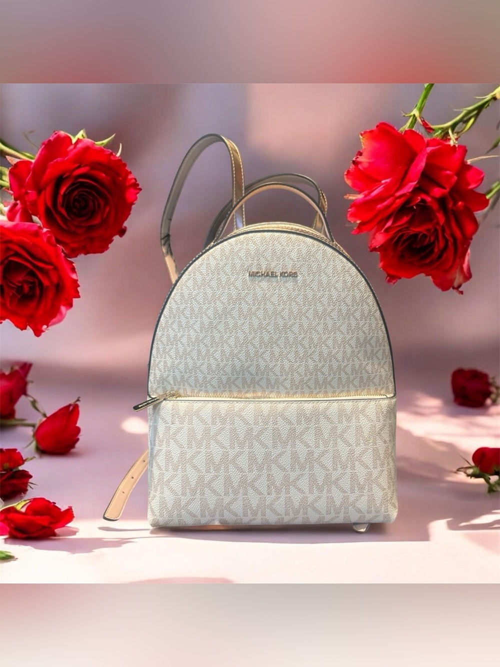 Michael Kors Cream Logo Dome Backpack with Gold Hardware - Picture 1 of 3